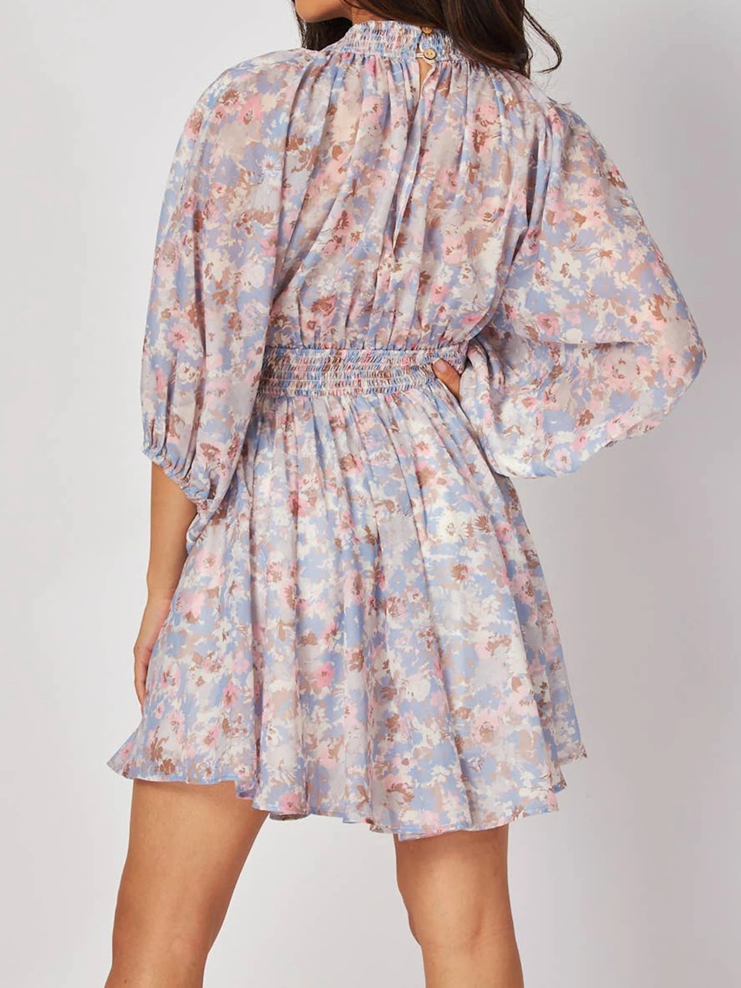 Cyflymder  Elegant Floral Print Midi Dress with Long Sleeves and Deep V Neckline Perfect for Fall Parties and Events