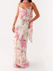 Cyflymder  Women s Boho Maxi Dress with Off-Shoulder Ruffle Sleeve and Floral Print Summer Beach Party Casual Dress with Matching Headband