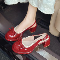 Cyflymder  Sweet Bowknot Patent Leather Mary Jane Shoes Women Summer Pointed Toe High Heel Sling Back Pumps Fashion Party Dress Shoes
