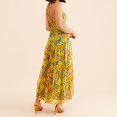 Cyflymder  Floral Cut Out Maxi Dress Bohemian Front Tie Up Flowy Dresses for Women Summer Backless A-line Dress Vacation