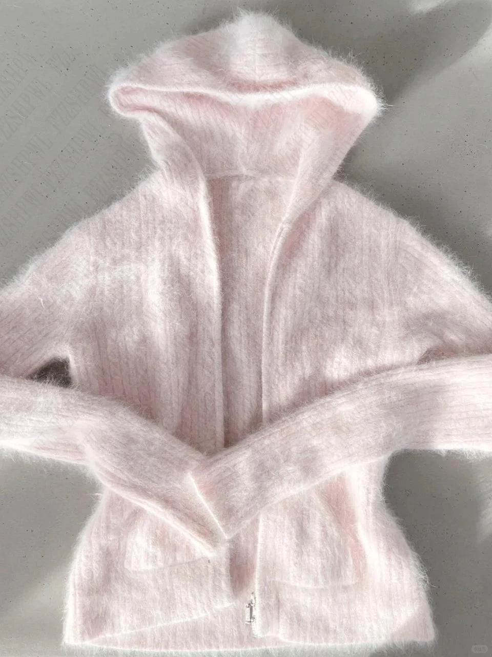 Cyflymder  Y2k girls pink zipper hooded soft waxy autumn and winter style lazy mink knitted cardigan sweater jacket jacket with a short top