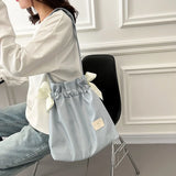Cyflymder Handbag For Women Cute Drawstring bow tie Shoulder Bag Large Capacity Nylon Girl Shopping Tote Bag Harajuku Korean style Bag
