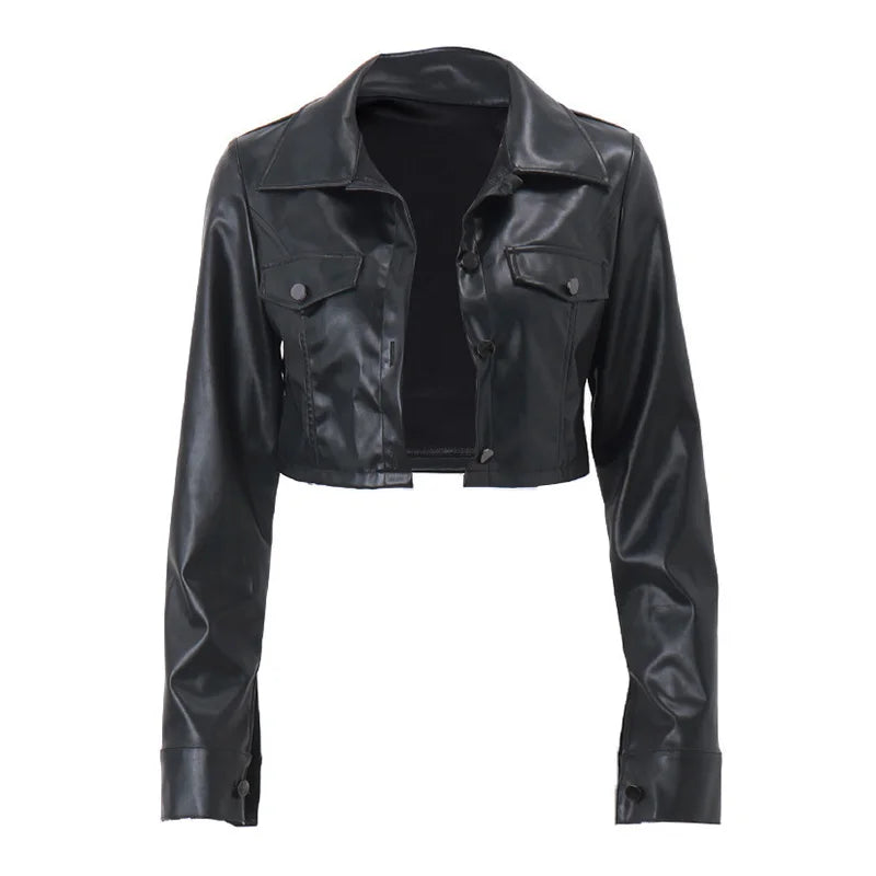 Cyflymder   High Street Women's Jacket Turn-down Collar Full Sleeve Single Breasted Solid Short Jackets Female Autumn Fashion Lady Coat