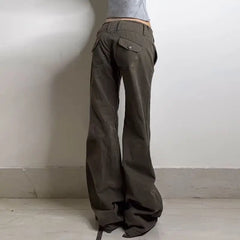 Cyflymder  Y2K New Army Green Cargo Pants Women Harajuku Retro Multi Pockets Slim Fit Jeans Denim Trousers Goth Low Rise Floor Length Jeans