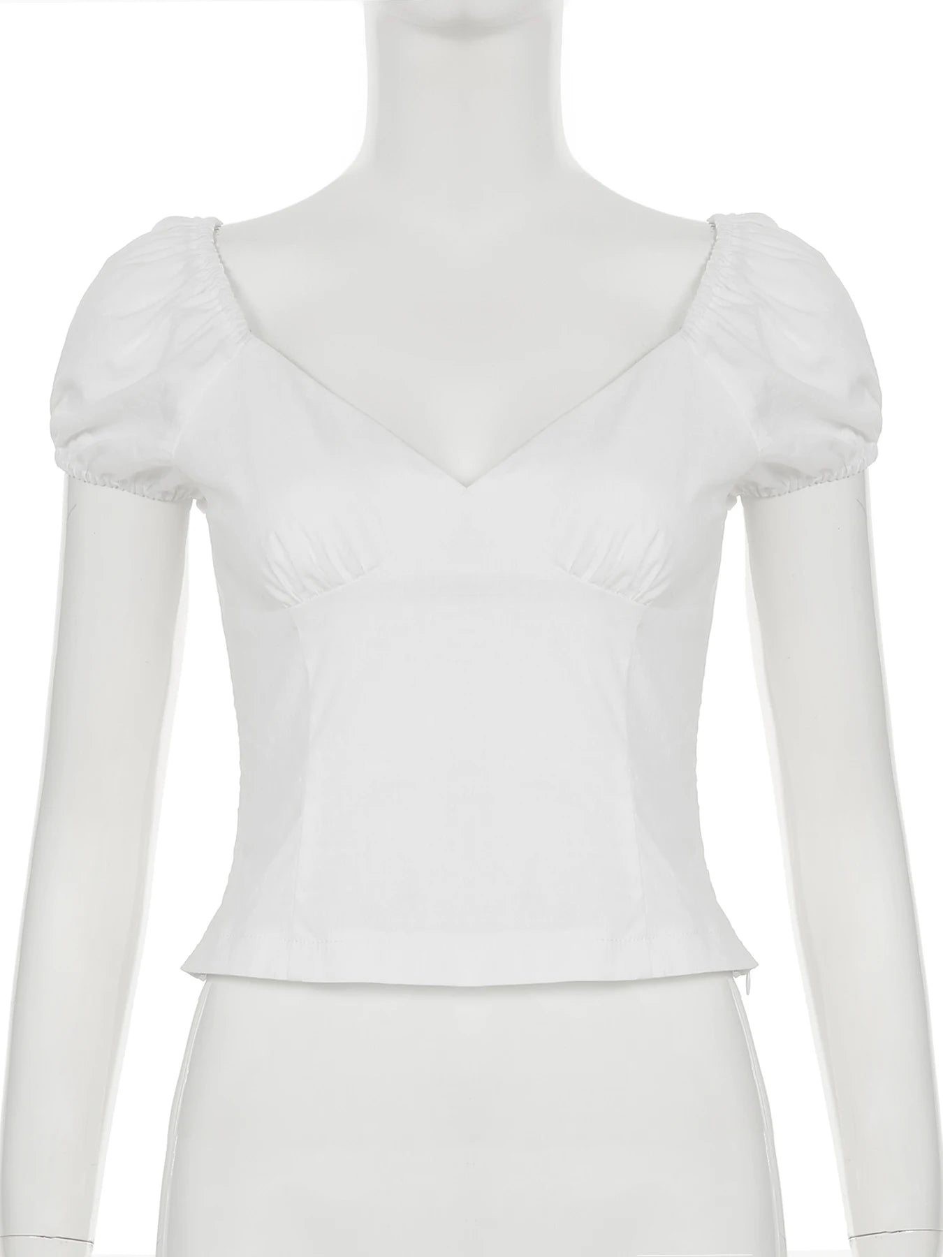 Cyflymder  French Style Slim Solid Blouse Holiday Casual Deep V-Neck Short Puff Sleeve Shirts Women 2025 Summer Fashion Streetwear