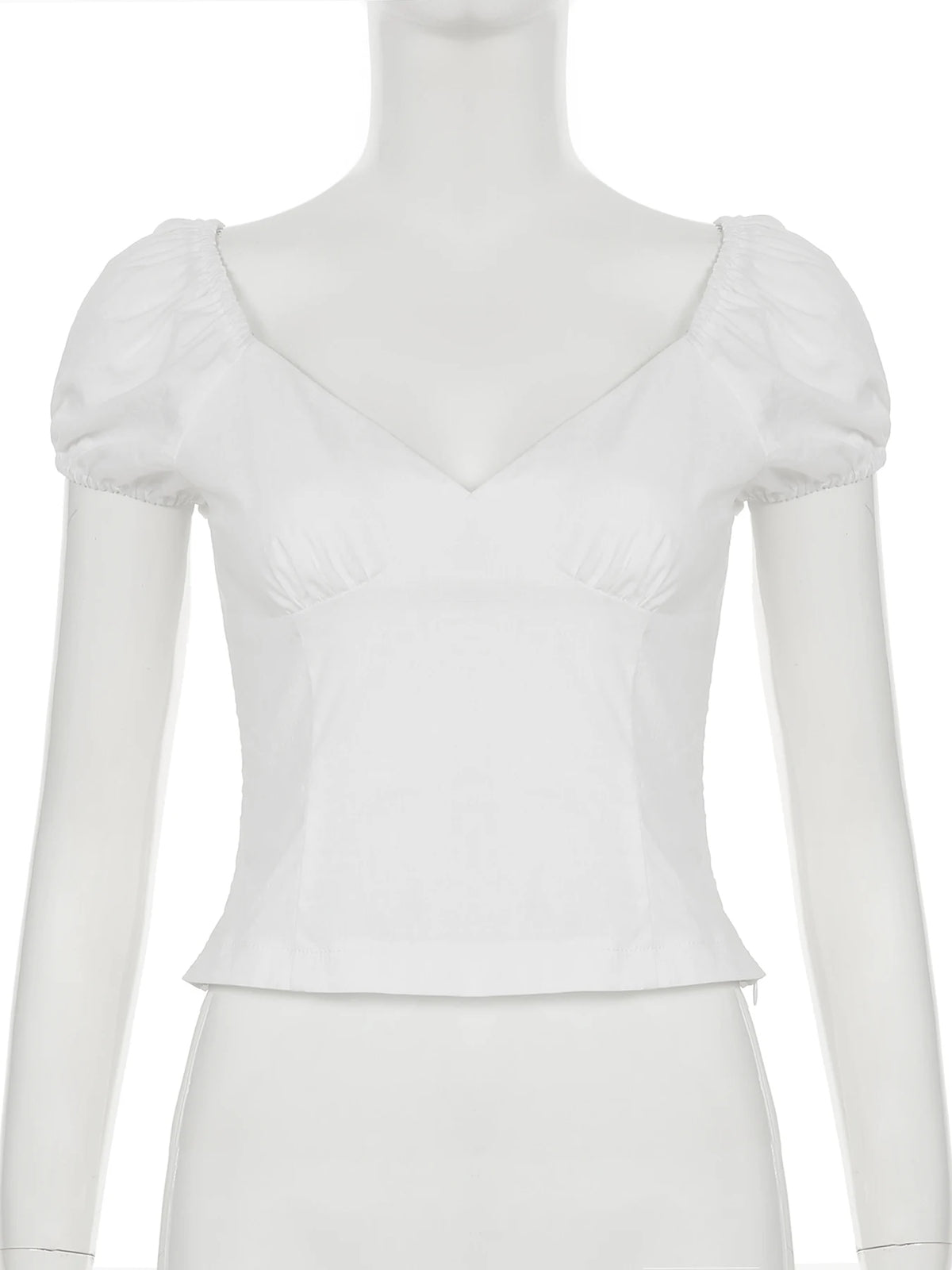 Cyflymder  French Style Slim Solid Blouse Holiday Casual Deep V-Neck Short Puff Sleeve Shirts Women 2025 Summer Fashion Streetwear