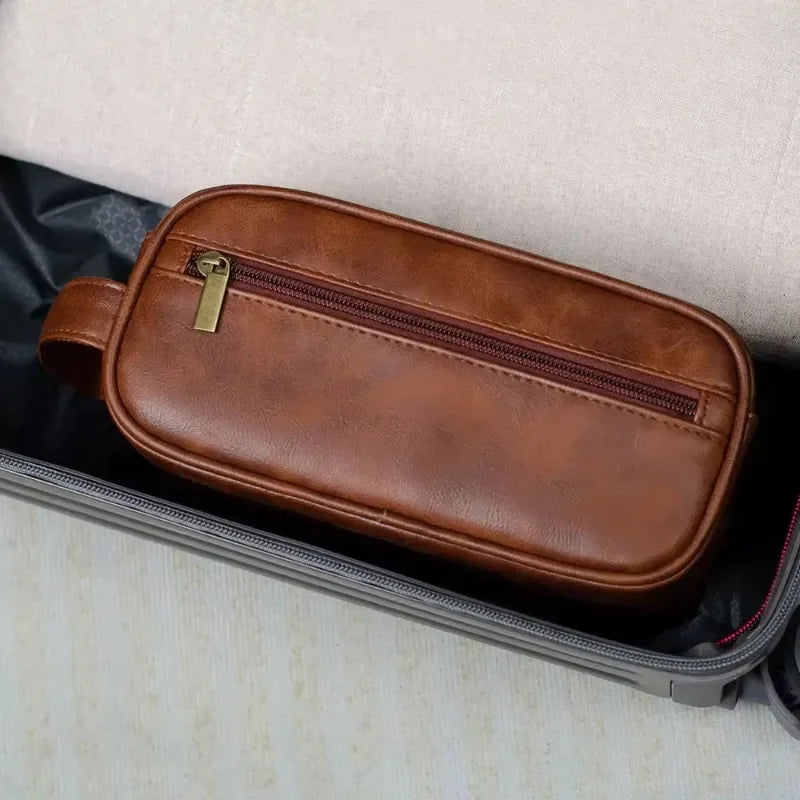 Cyflymder  Men's Business Trip Pu Toiletries Hand-held Makeup Bags Toiletries Storage Bag Makeup Storage Wash Bag