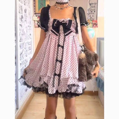 Cyflymder  Japanese Vintage Lolita 2 Piece Sets Women Sweet Ruffle Short Tops High Waist Mini Dress Suits Kawaii Y2k Casual Fashion Outfits