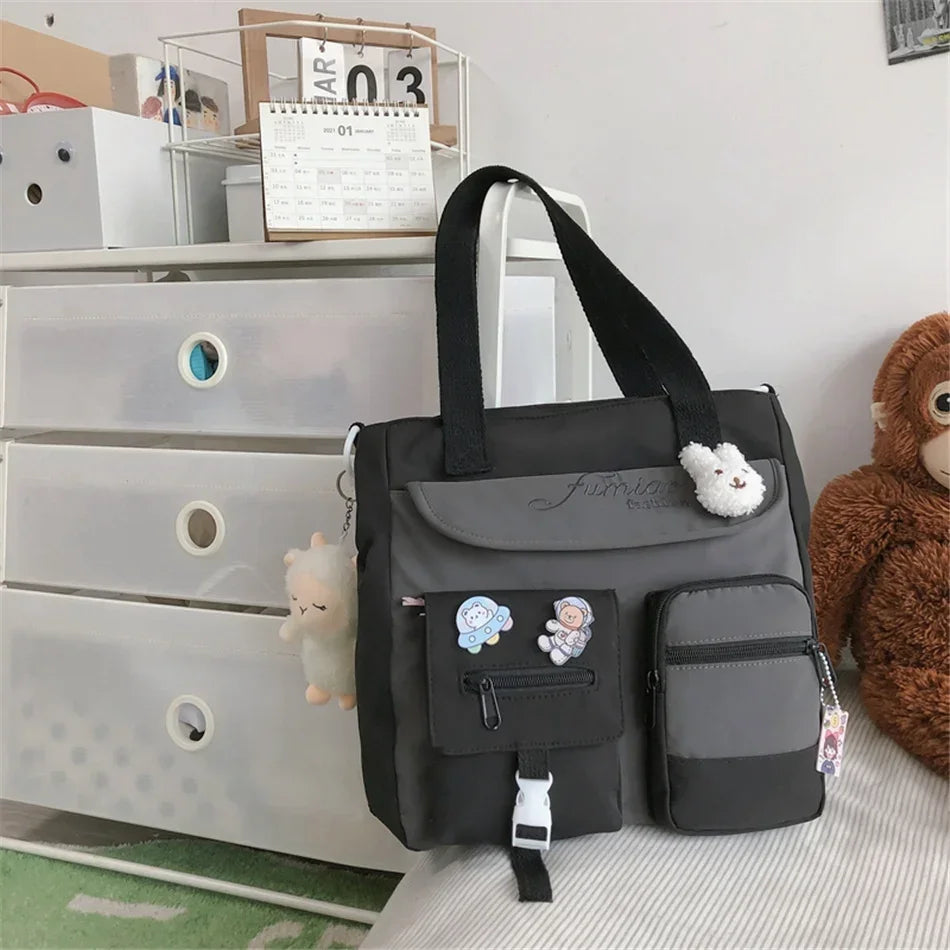 Cyflymder  Large Capacity Tote Bags Trendy Nylon Patchwork Shoulder School Book Bag for Teenage Girls Fashion Student Handbag Crossbody Sac