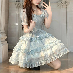 Cyflymder  Kawaii Bow Mini Dress Women Fashion Party Mesh Ruffles Patchwork Dresses Summer Korean Puff Short Sleeve Bodycon Design Vestidos
