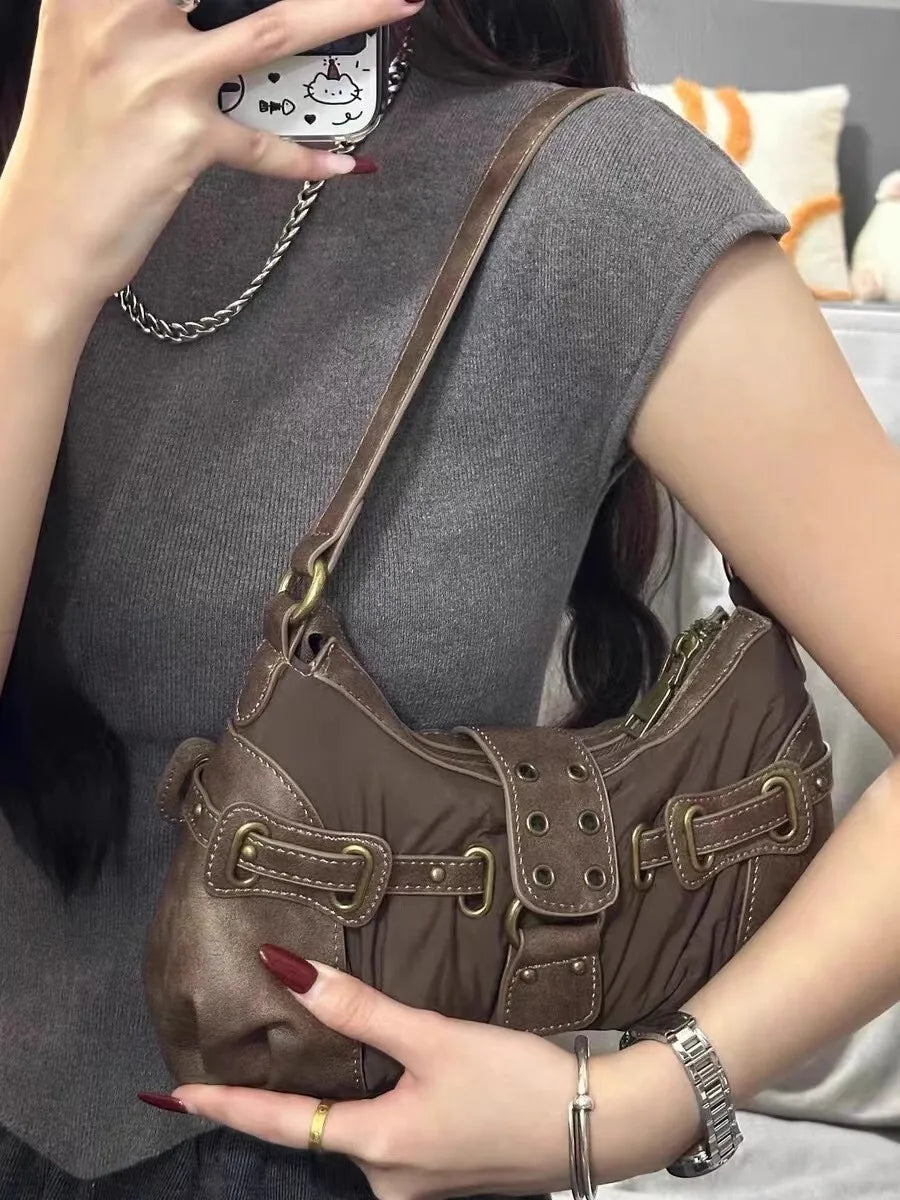 Cyflymder  New Underarm Hand Bag Woman Meilad Single Shoulder Handheld Wrinkled Saddle Bag For Women Leather Handbags