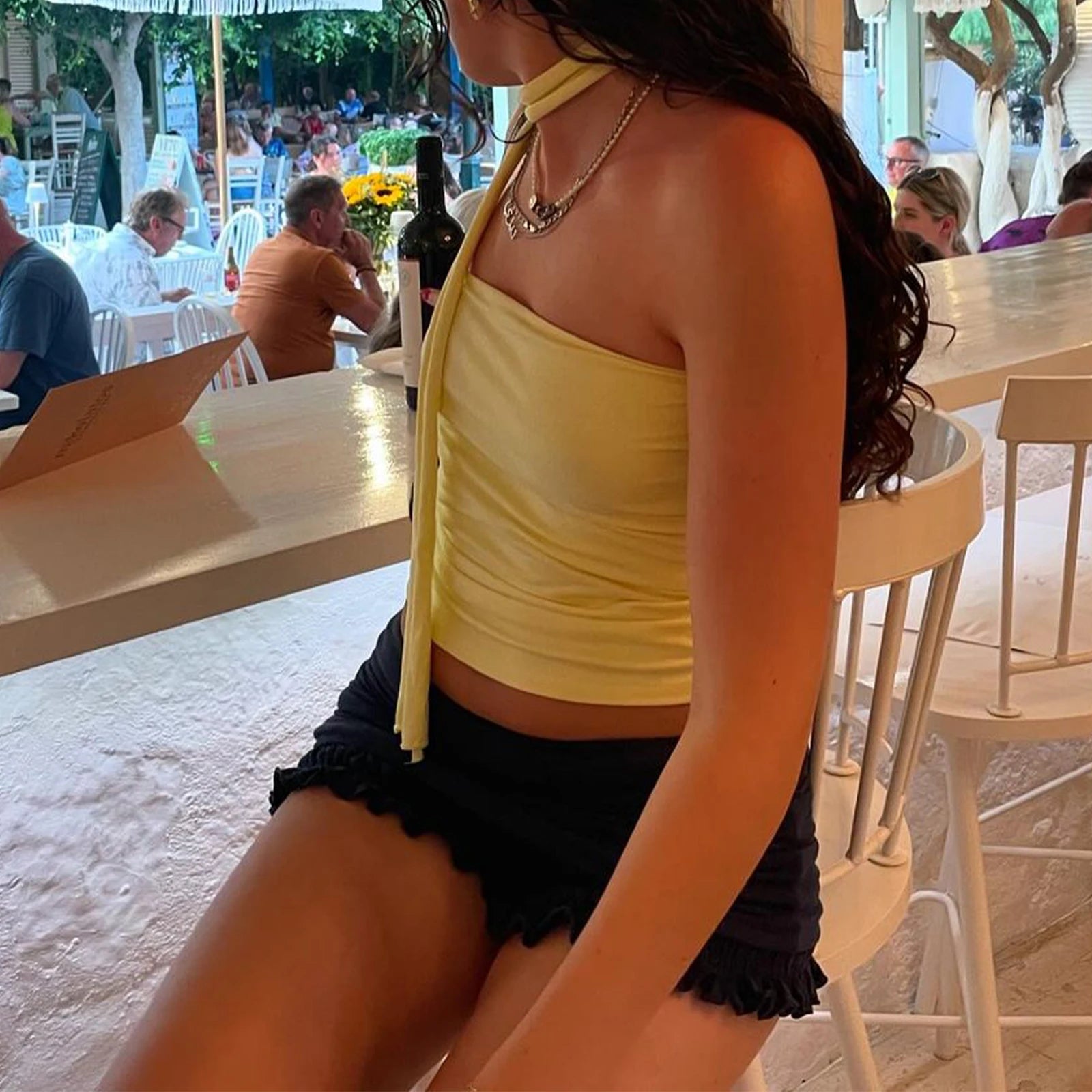Cyflymder  Ruffle Shorts y2k Clothes Women Solid Color Elastic Low Waist Layered Tiered Lace Bloomers Vacation Beach Streetwear