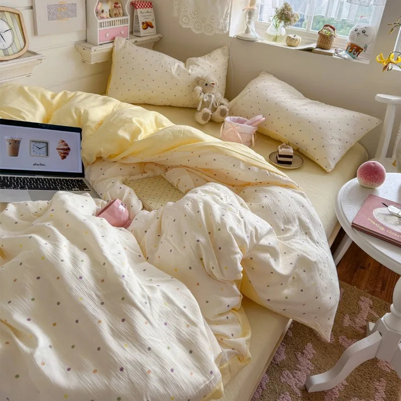 Cyflymder  Class A simple high-end three-layer yarn bedding four-piece set, bed sheet quilt cover, dormitory three-piece set