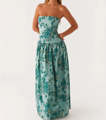 Cyflymder  Women's Strapless Dress Stylish Dot Print/Floral Print Sleeveless Tube Long Dress for Summer Holiday Party Clubwear