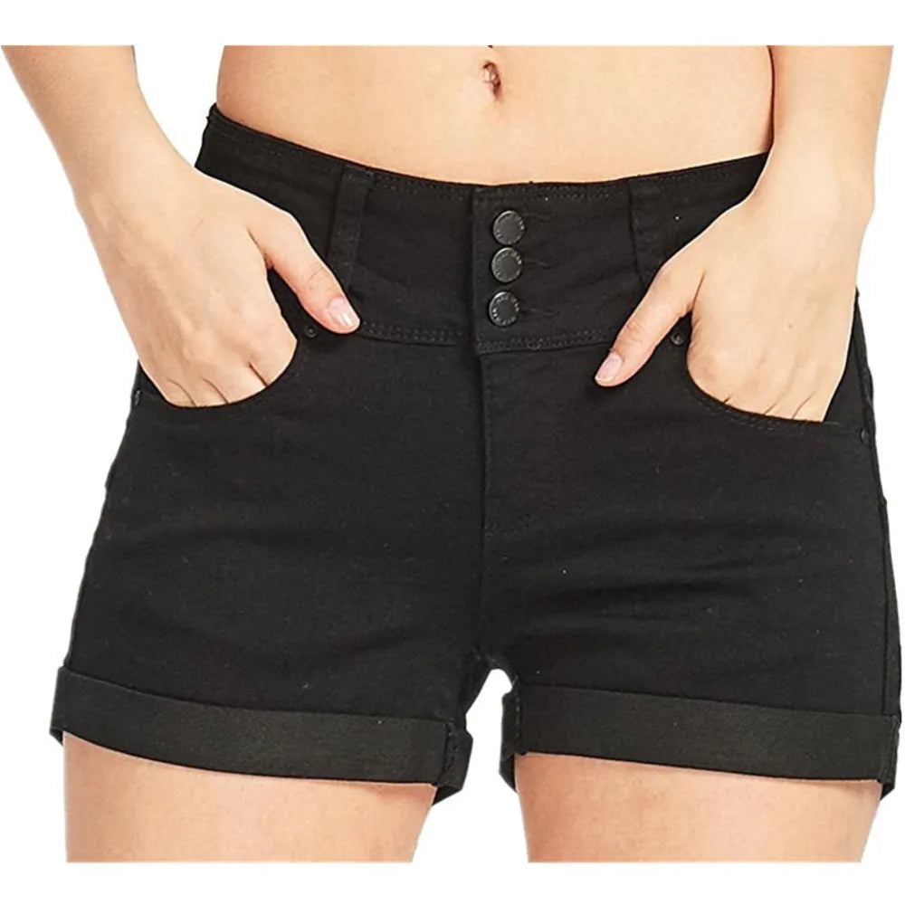 Cyflymder  Sexy Womens Denim Shorts High Waist Stretchy Hot Pants Summer Casual Elastic Waistband Fashion Short Blue Jeans