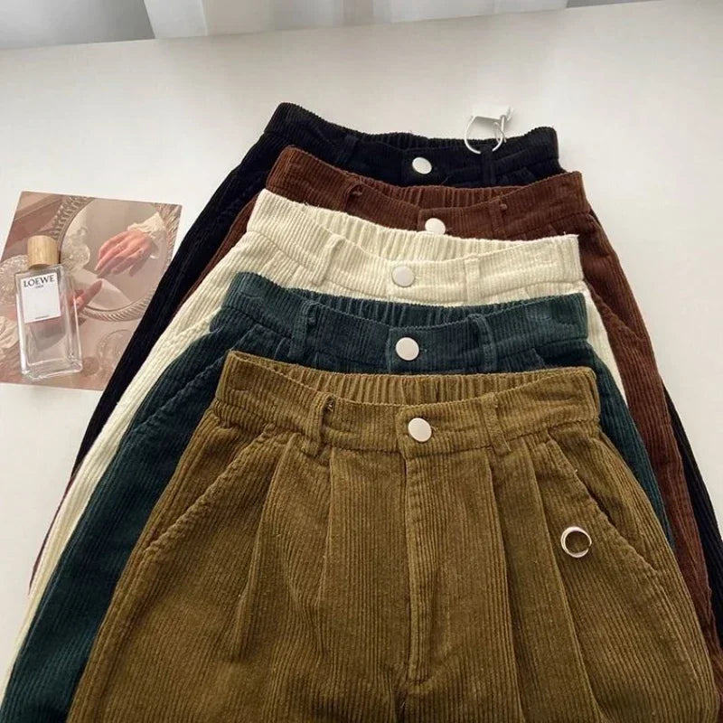 Cyflymder Retro High Waist Corduroy Pants Women Spring Fall Straight Causal Full Length Trousers Korean Fashion Baggy Outwear Pant