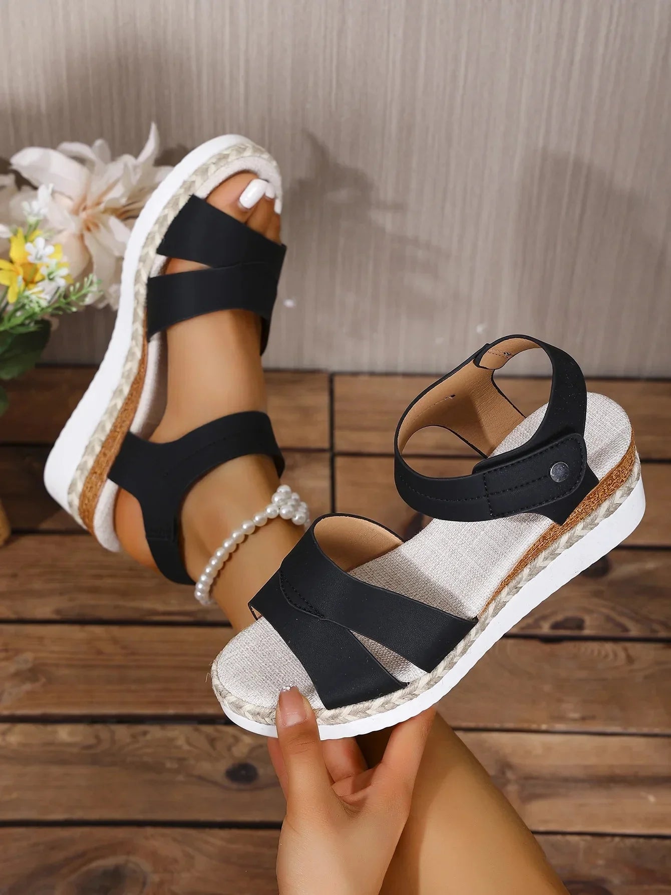 Cyflymder  New Large Size 43 Thick Heel Fish Mouth Sandals Summer Outdoor Beachwear Open Toe Women's Shoes Linen Bottom Slip-On Sandals