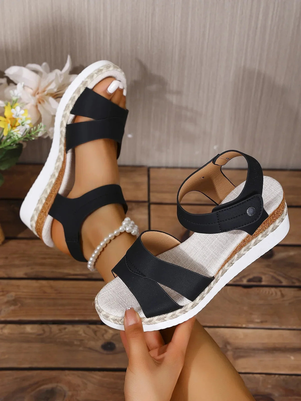Cyflymder  New Large Size 43 Thick Heel Fish Mouth Sandals Summer Outdoor Beachwear Open Toe Women's Shoes Linen Bottom Slip-On Sandals