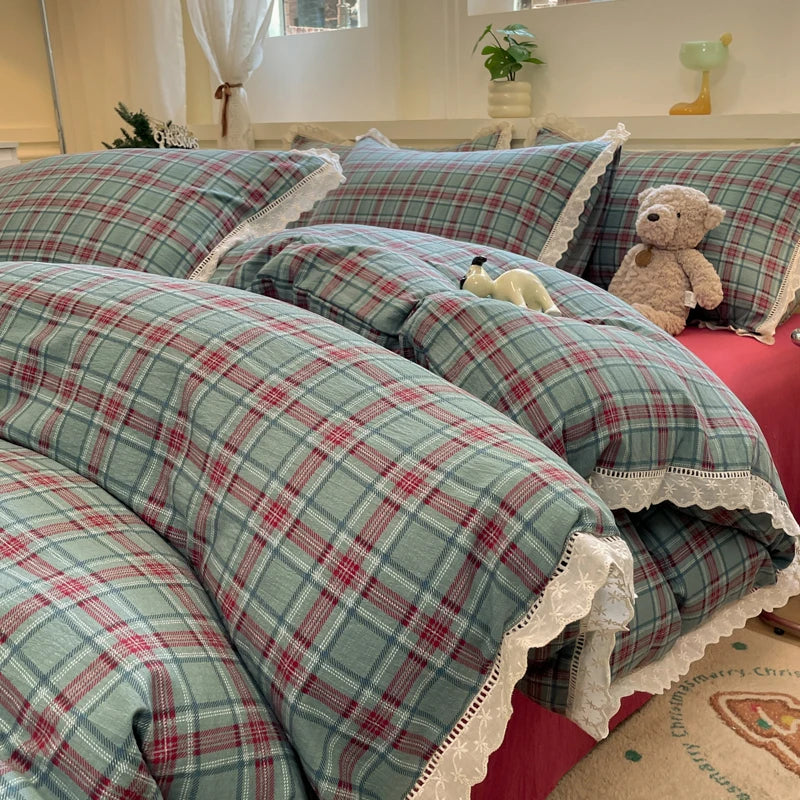 Cyflymder  INS Korean Style 2025 New Yungan Cotton Wrinkled Double-layer Yarn Lace Bedding Sets