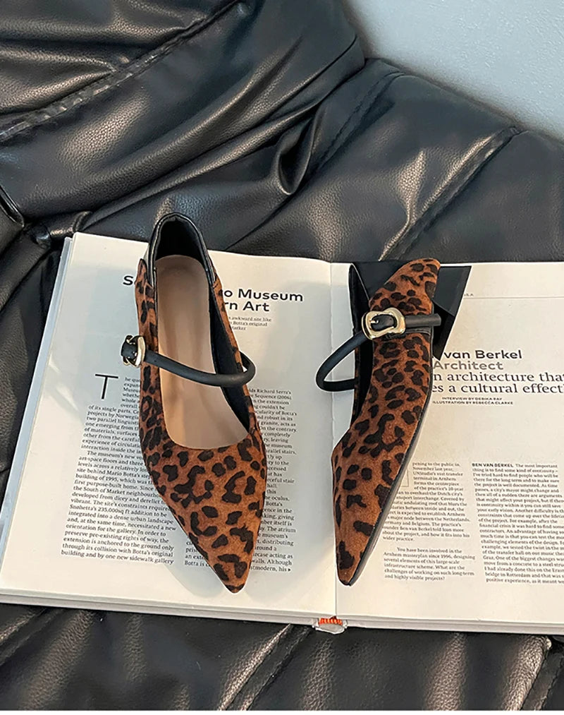 Cyflymder  Street Style Leopard Women Mary Jane Shoes Ladies Concise Pointed Toe Pumps Spring Autumn Women's Commuting Shoes