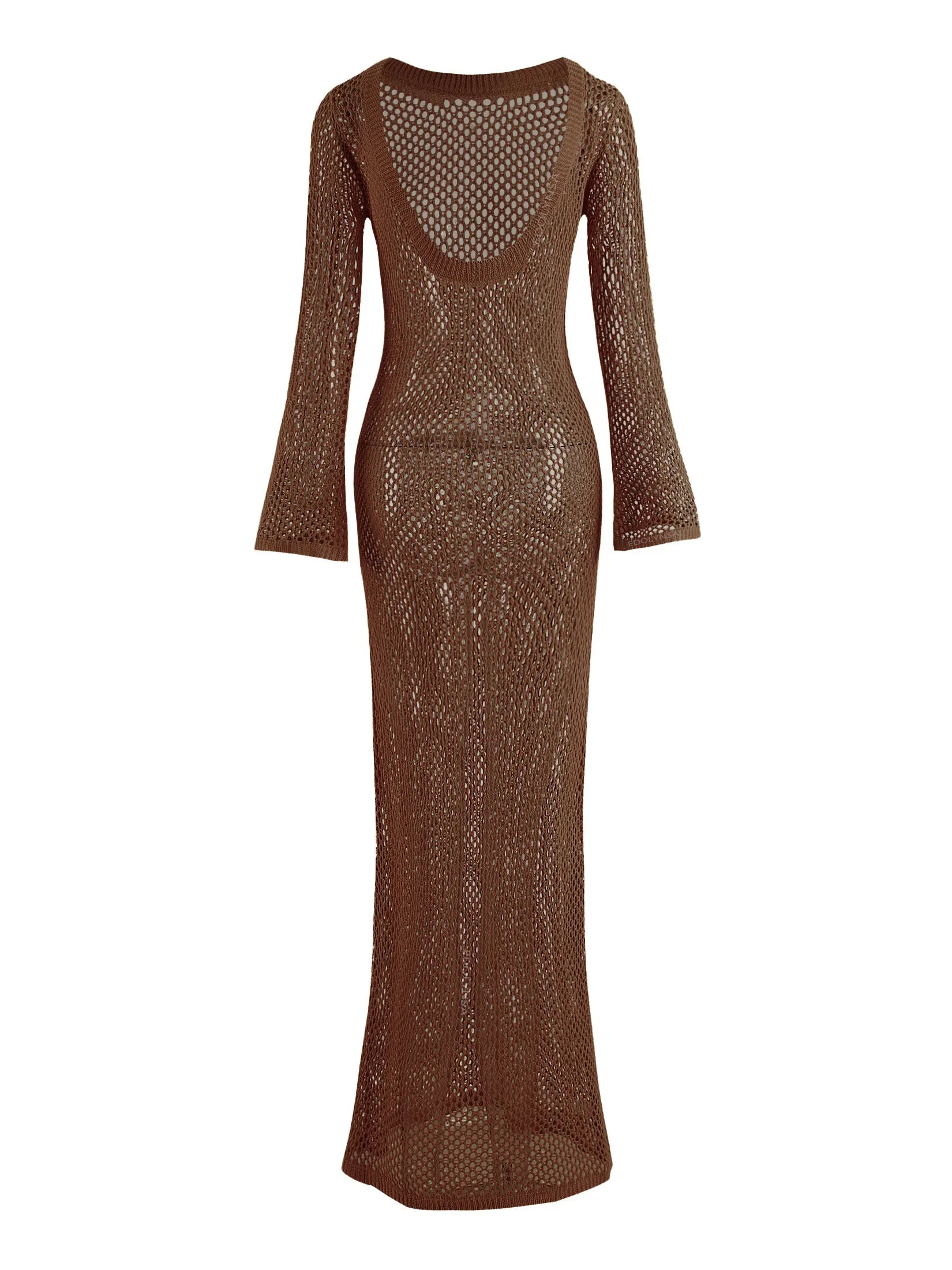 Cyflymder  Sexy U-neck Bell Sleeve Knit Maxi Dress Summer 2024 Women Swimwear Feminine Bikinis Cover-ups Holiday Crochet Beach Outfit K21