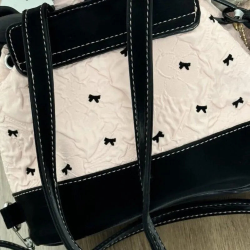Cyflymder  Lolita Black Pink Bow Ruffled Backpack Women Girls Compact Sweet Edgy Commuter Versatile Rucksack Ladies Elegant Mochilas Mujer