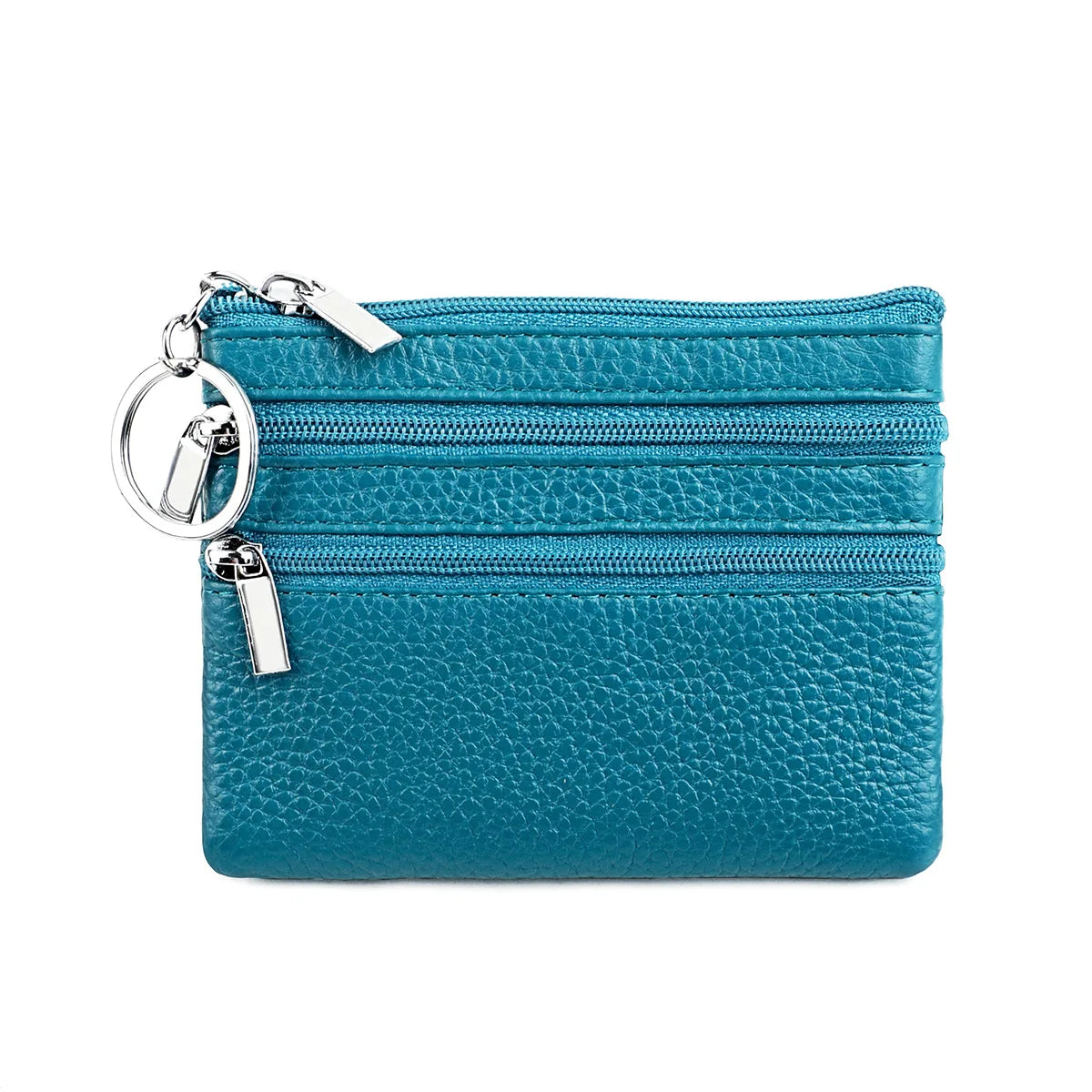 Cyflymder  Fashion Women Genuine Leather Coin Purse Small Zipper Card Holder Mini Pouch Change Wallet with Keychain
