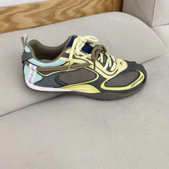 Cyflymder   Women Retro Spicy Girl Sneakers Mesh Patch‑work Color‑block Lace‑up Casual Sports Shoes Lightweight Flat Walking Trainers