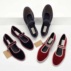 Cyflymder  Flats Mary Jane Shoes Women Trend Velvet Casual Streetwear Ladies Shoes Canvas Buckle Strap Pointed Toe Loafers Elegant