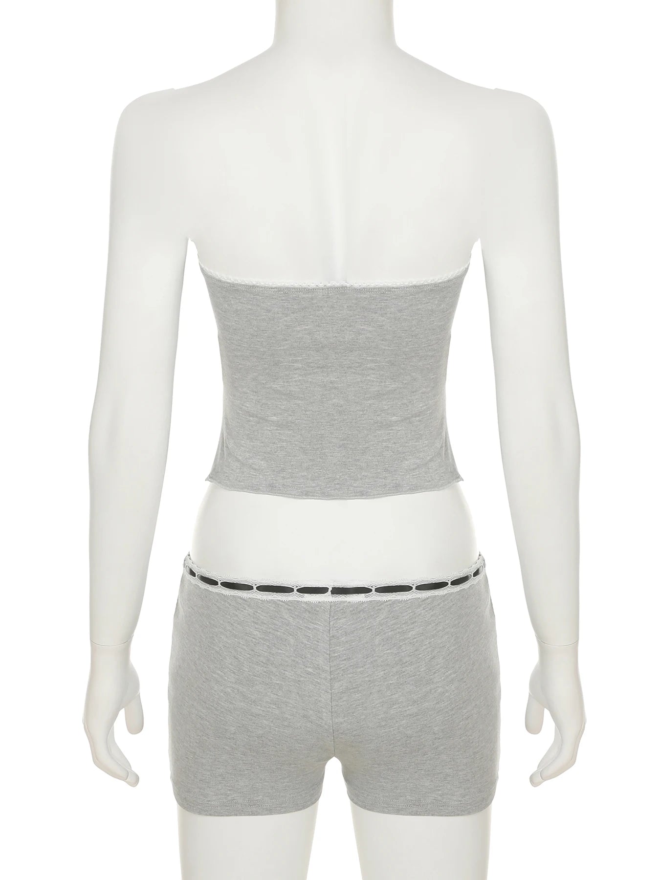 Cyflymder  Casual Bandage Shorts Sets Women 2025 Basic Slim 2 Piece Sets Folds Slash Neck Sleeveless Tube Tops Low-Waist Shorts