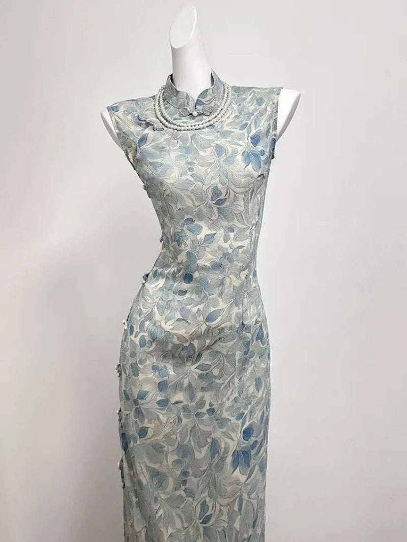 Cyflymder  Chinese Style Sexy Cheongsam Women's Summer Elegant Slim Fit Stand Collar Sleeveless Dress Fashion Female Clothes