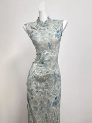 Cyflymder  Chinese Style Sexy Cheongsam Women's Summer Elegant Slim Fit Stand Collar Sleeveless Dress Fashion Female Clothes