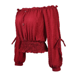 Cyflymder  Womens Medieval Blouse Vintage Off Shoulder Shirts Half Sleeve Shirt Medieval Boho Blouses Pirate Crop Top Carnival Party Outfit