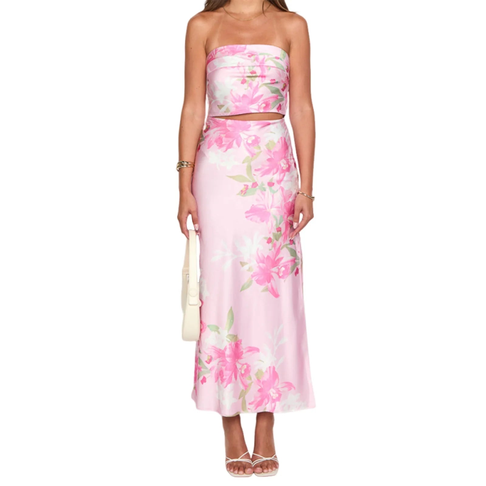 Cyflymder  Elegant Floral Print Off-Shoulder Top and High Slit Maxi Skirt Set for Women s Summer Fashion Look