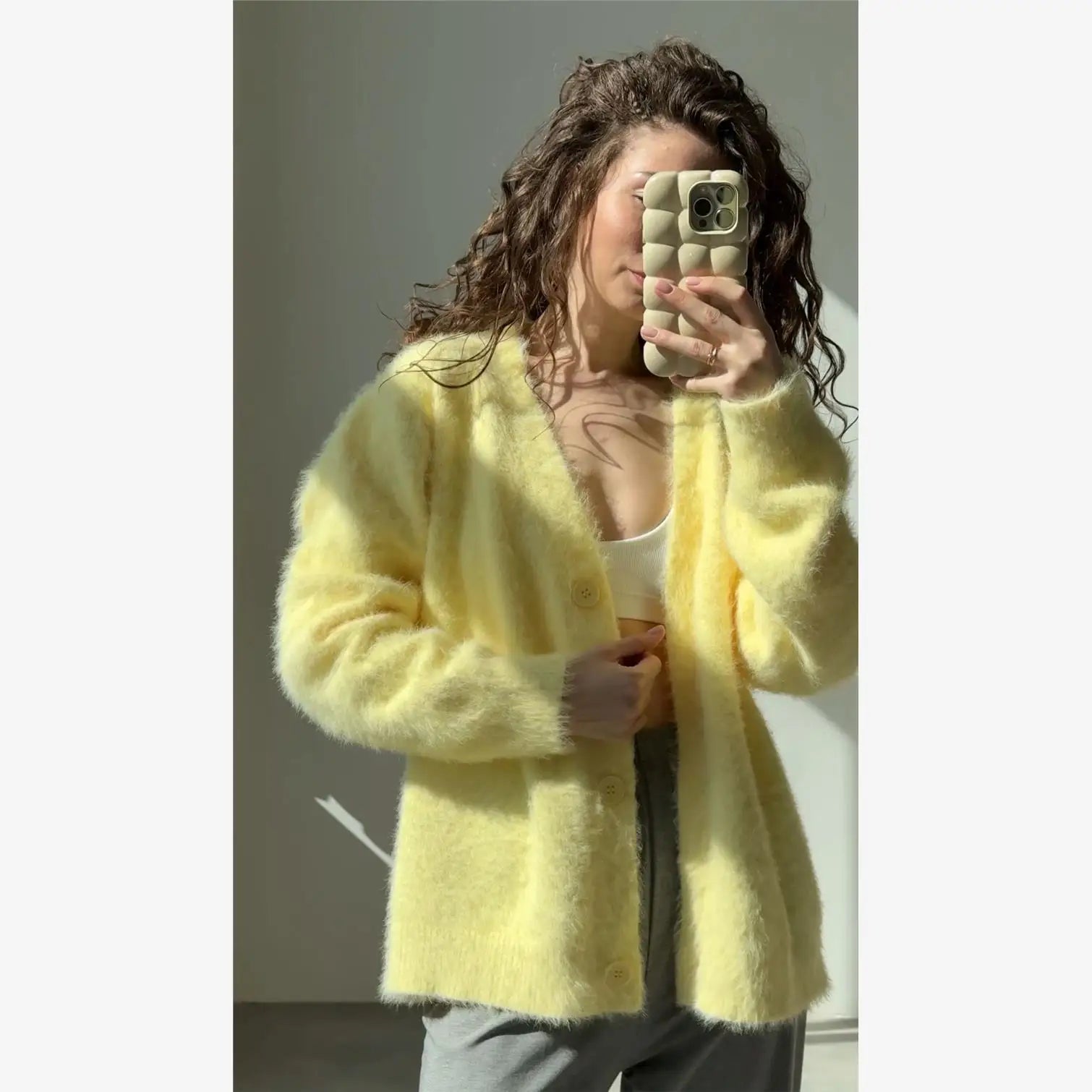 Cyflymder  Thiened Loose Knitted Cardigan Women's V-ne Fake Mink Sweater Soft Autumn New Sle Top Faion Outerwear Coat