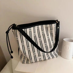 Cyflymder   Black Stripe Tote Bag Women Large Capacity Versatile For Shopping Shoulder Bag Ladies Casual Lightweight Commuting Handbag