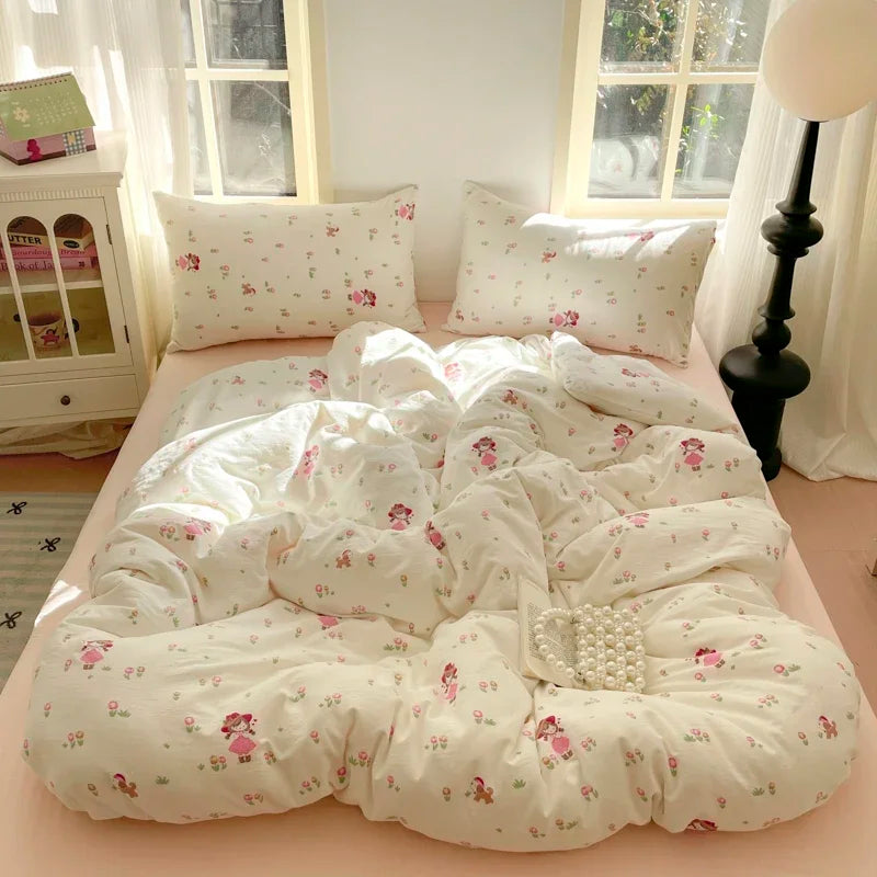 Cyflymder  Girls Strawberry Bedding Sets 2025 New Queen Size Bed Sheet Set Duvet Cover Set With Pillowcase No Filling