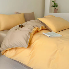 Cyflymder  100% Cotton Single Twin Double Solid Color Reversible Bedding Set Soft Comfortable Duvet Cover Bed/Fitted Sheet Pillowcases