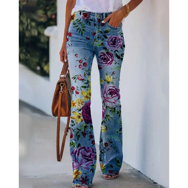 Cyflymder  New Arrival European American Plus Size Women Casual Pants Floral Print Thin Long Trousers Fashion Comfortable Loose Fit Summer