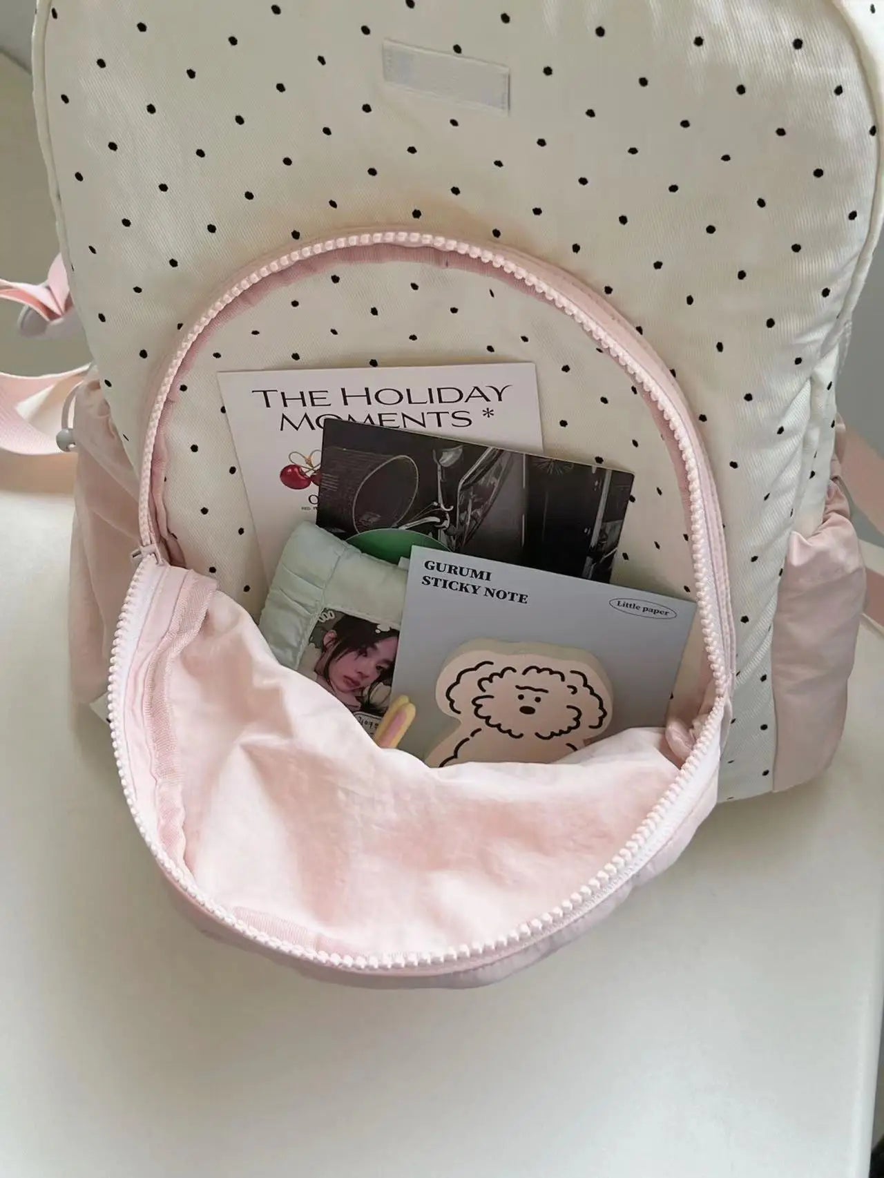 Cyflymder  Women Student Fashion Chic Dot Backpack Y2k Aesthetic Preppy Contrast Color Schoolbags All Match Ins Bow Backpacks High-capacity