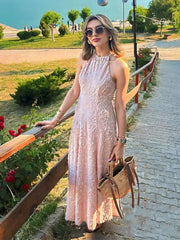 Cyflymder  Elegant Chic Halter Long Dress Women Fashion Sweet Texture Sleeveles Maxi Dresses 2025 New Summer Simple Party Evening Vestidos