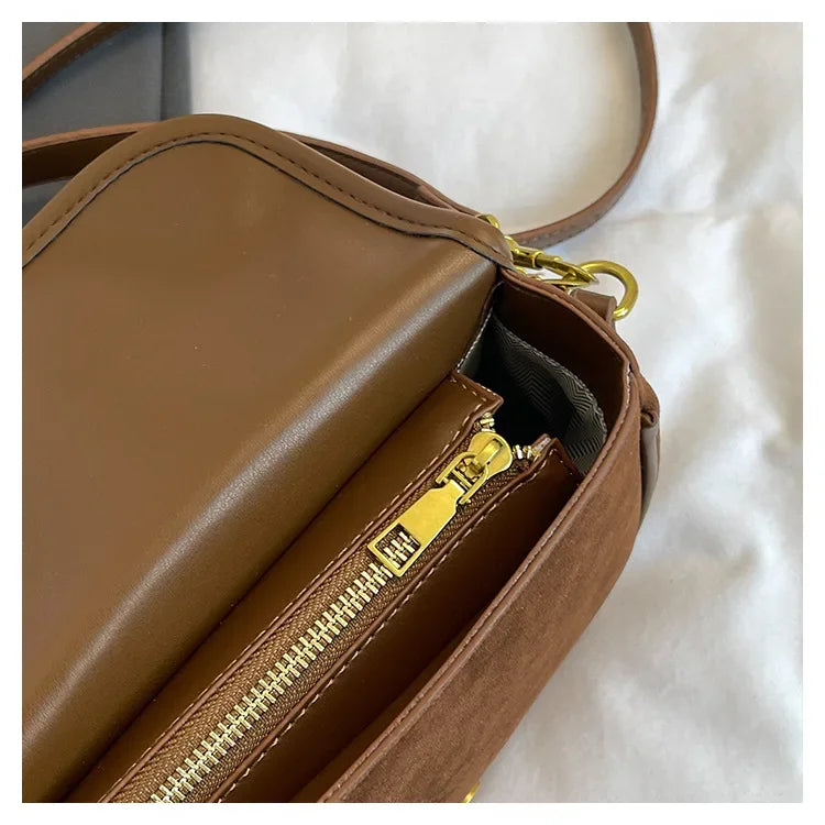 Cyflymder  New Ladies Vintage Saddle Bag Simple Commuter Crossbody Bag Soft Texture Bean Curd Square Bag Elegant Versatile Shoulder Bag