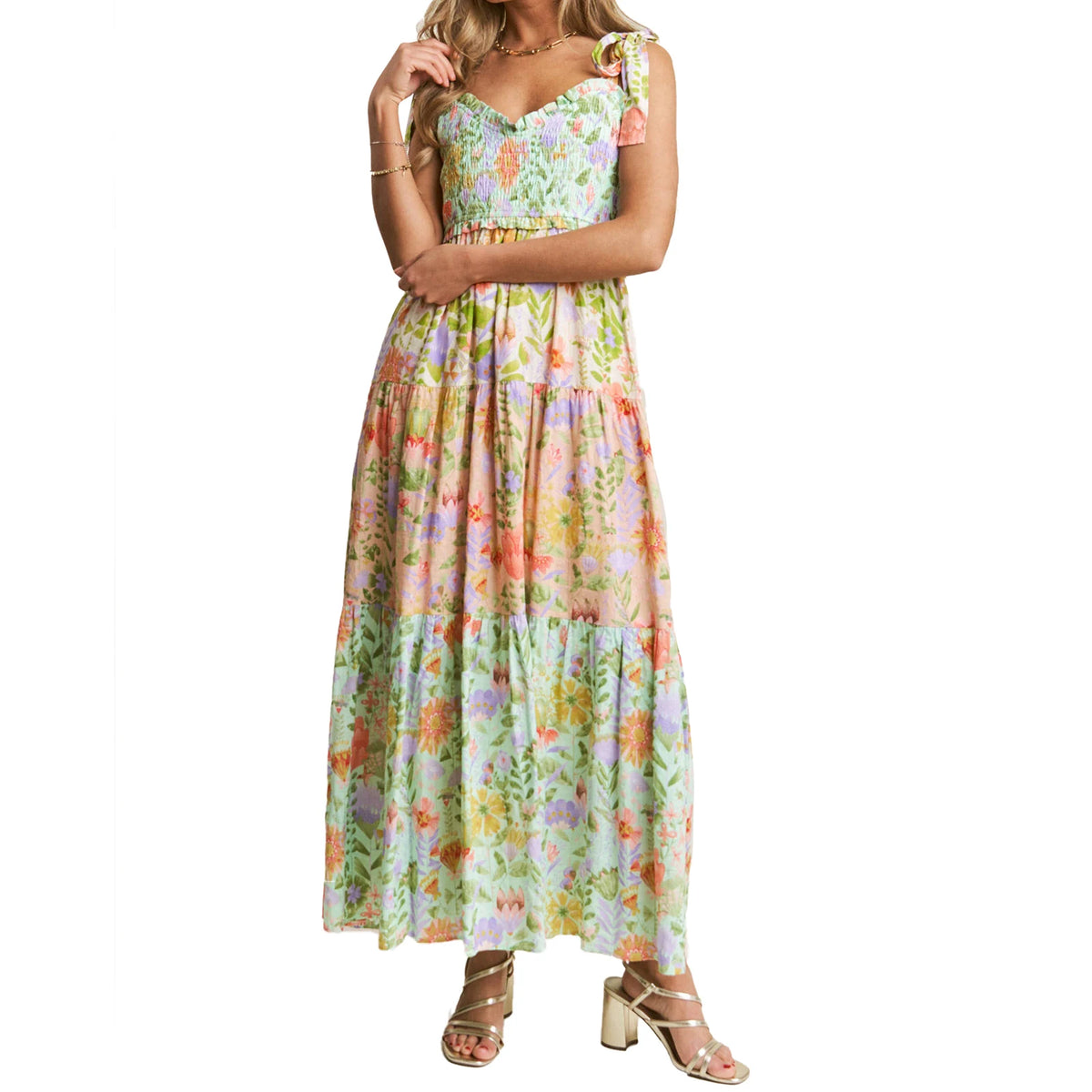 Cyflymder  Women s Boho Floral Print Sleeveless Dress with Tie-Up Straps and Backless Design Perfect for Summer Beach Parties and