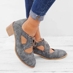 Cyflymder  Summer Vintage London Brogue Shoes Women Lace Up Sandal Chunky High Heels Cut-Outs Female Casual Footwear Shoes
