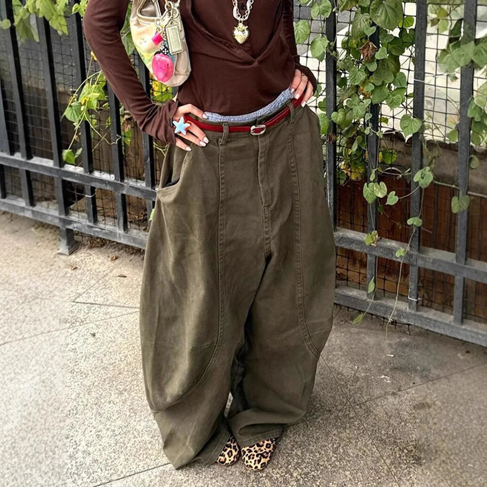 Cyflymder  Y2K American Large Size Waed Knife  Jeans Women's New Sle Spicy Bf Retro Floor Length Wide Leg Pants Casual High Waist