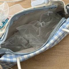 Cyflymder  Bow Plaid Blue Purse Shoulder Bag Women Fairy Core Aesthetic Trendy Silk Ribbon Chic Y2k Handbag Ladies Sweet Cute Underarm Bag