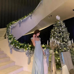 Cyflymder  Elegant French Style Draped Diamond Embellished Satin Dress Slimming Waistline Mid-Length Tea Break Style for Various Occasions