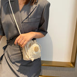 Straw Bucket Shoulder Bags for Women Flower Drawstring Rattan Woven Crossbody Pouch bag Handbag Totes Casual Mini Top-Handle Bag