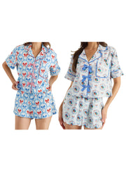Cyflymder  Women s 2 Piece Pajama Set Adorable Short Sleeve Top with Bow Detail Comfortable Elastic Waist Shorts Lounge Wear Set for