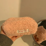 Cyflymder Lamb Hair Cosmetic Bag Plush Storage Cute Stationery Bag Large Capacity Travel Cosmetic Bag  Makeup Organizer